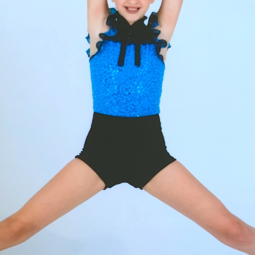 Weissman Dance Costume Blue Black Velvet Sequin Jazz Tap. Like New